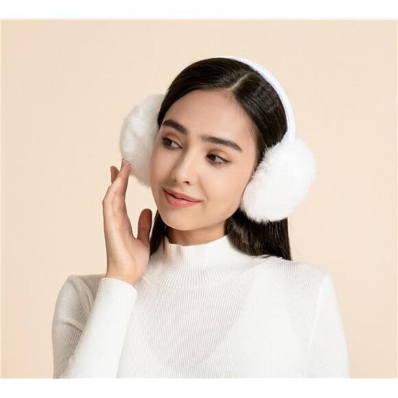 Women's Genuine Rabbit Fur Ear Muffs - Adjustable Ear Warmers - Picture 3 of 8